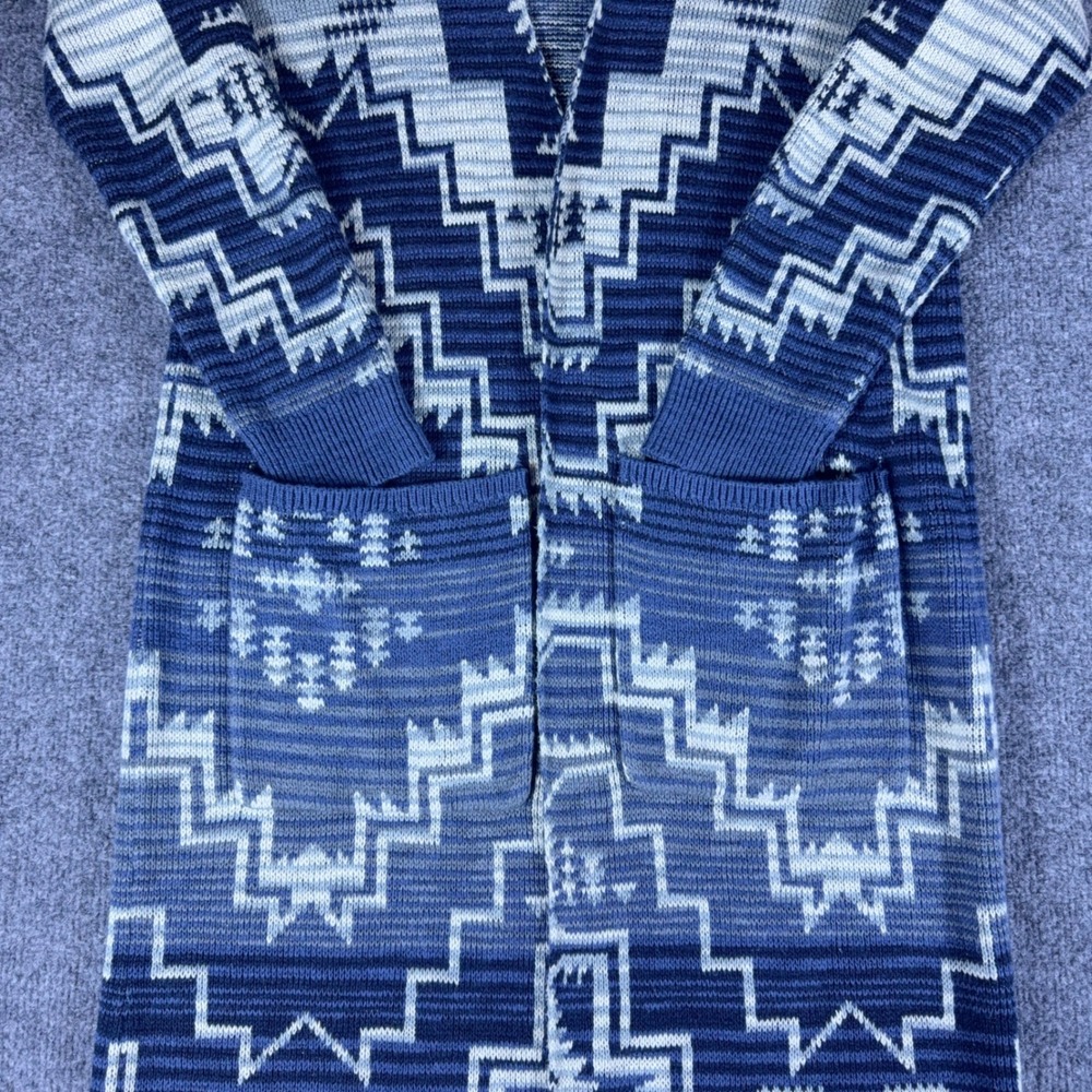 Pendleton Blue White Southwestern Geometric Longline Duster Cardigan Sweater S - Picture 7 of 16